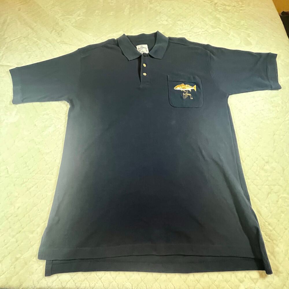 Guy Harvey Aftco Polo Shirt Size 2x Bluewater Short Sleeve Fish Logo - 1 callout